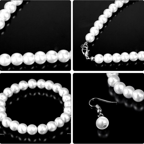 Women’s Fascinator Hat and Gloves Set Mesh Veil Pearl Jewelry for Tea Party - Picture 4 of 6